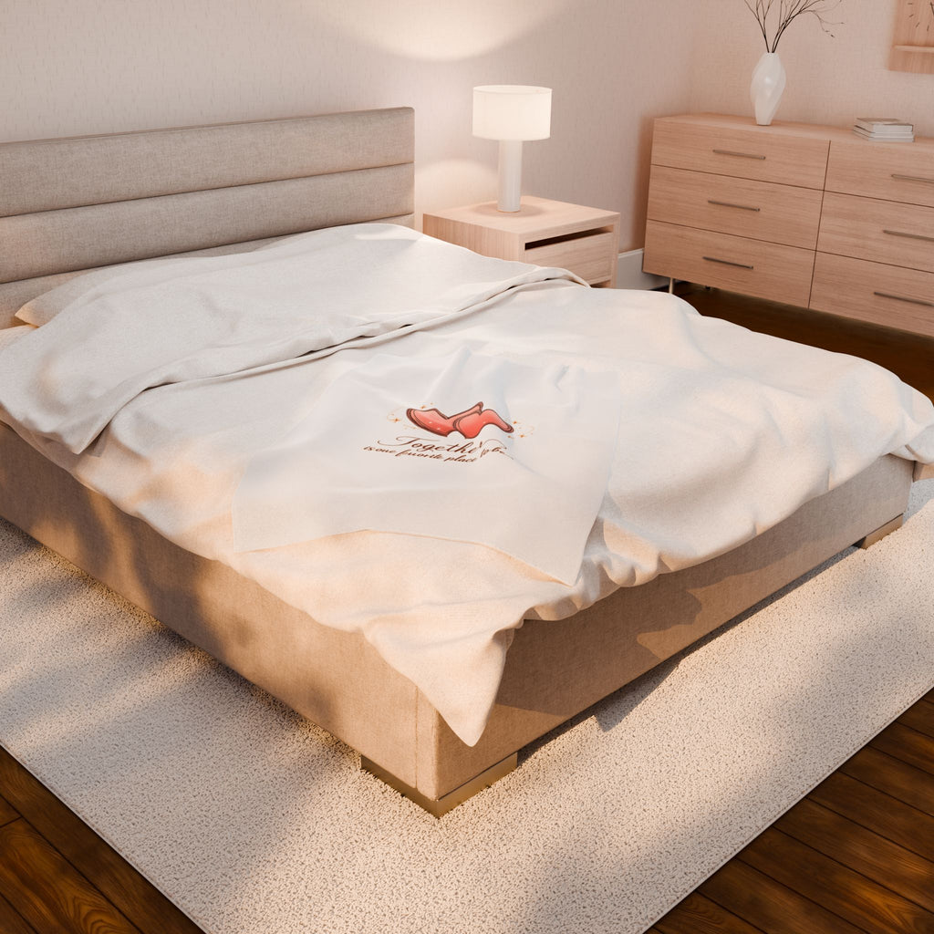 Together heart illustration Velveteen Plush Blanket | cozy couple, date night at home