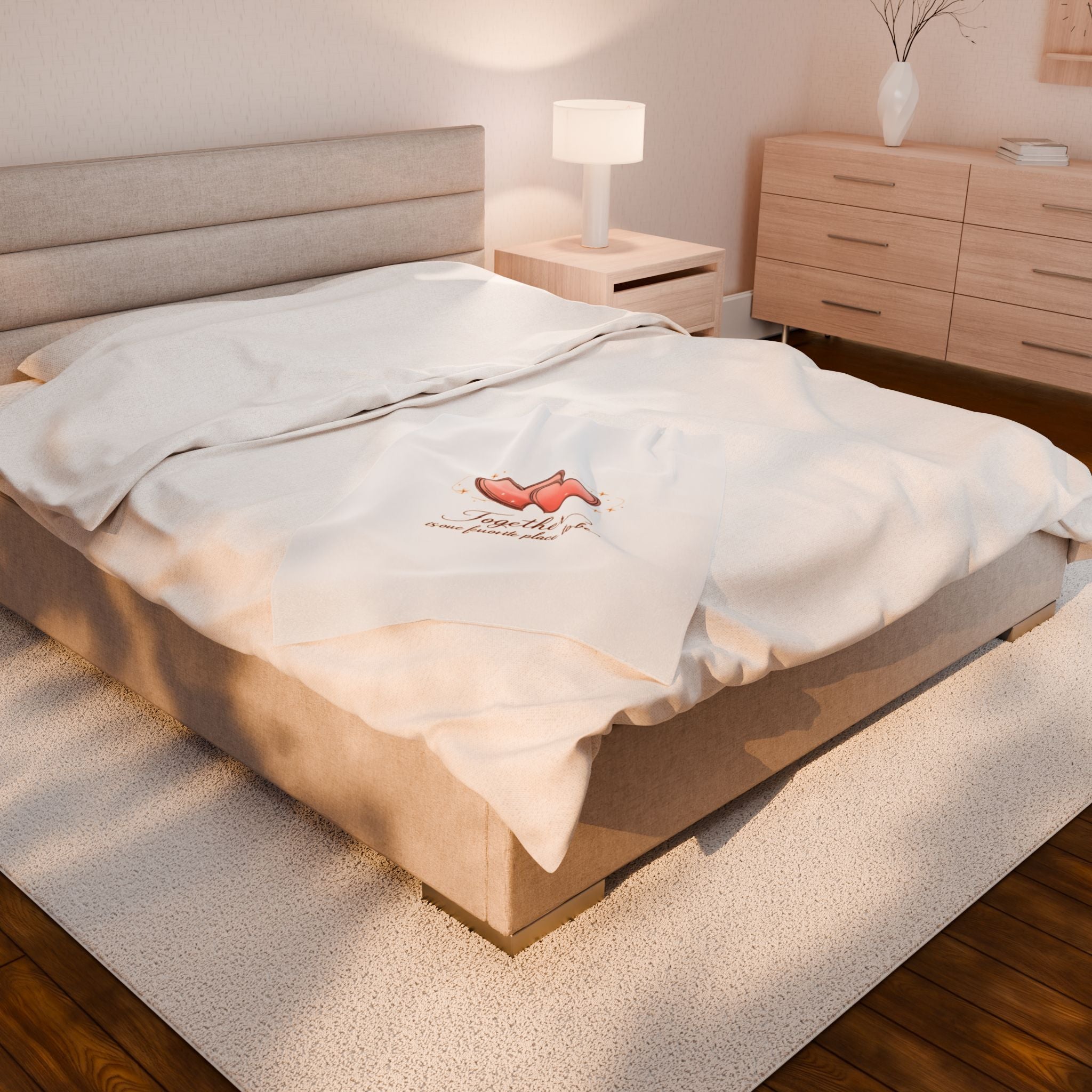 Together heart illustration Velveteen Plush Blanket | cozy couple, date night at home