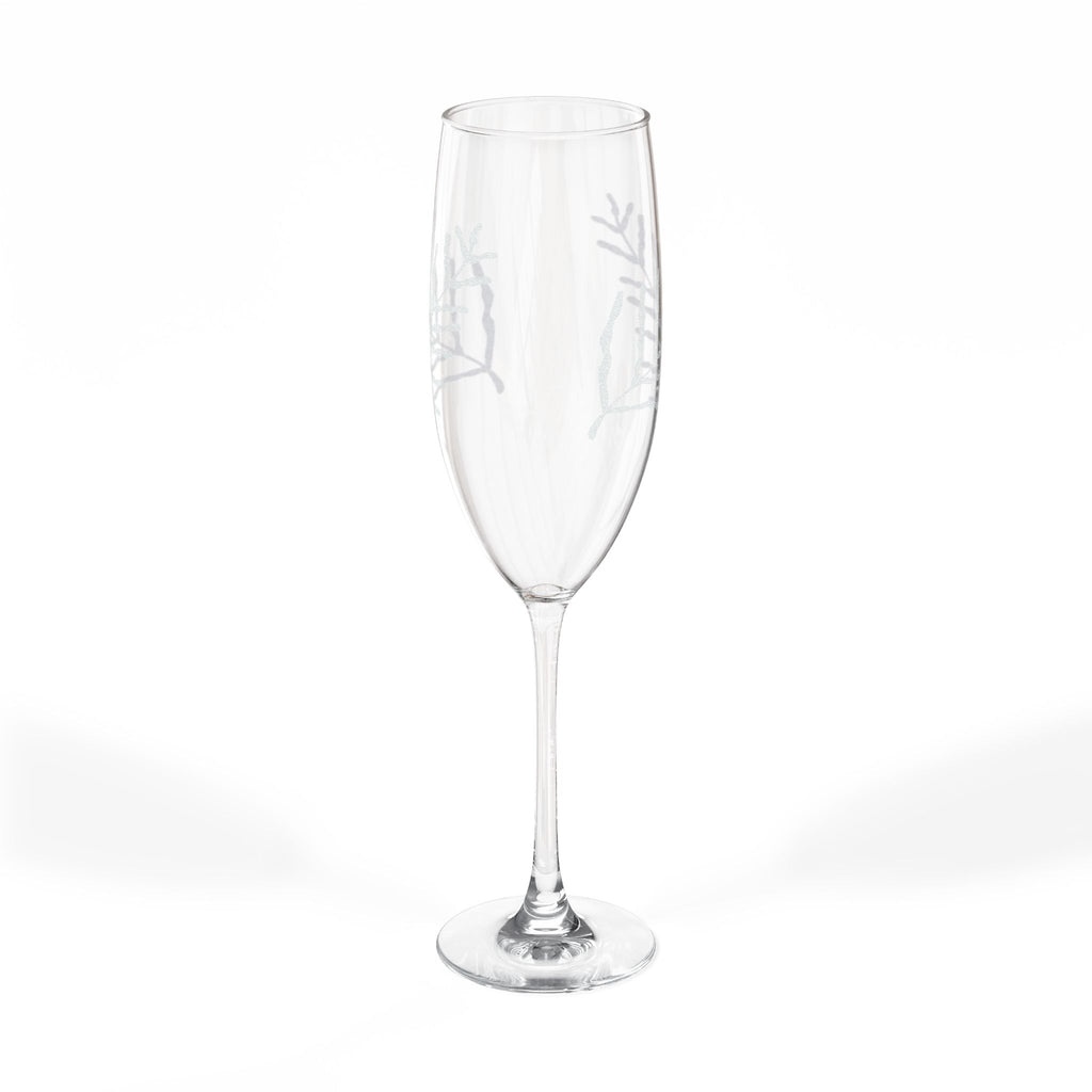 Etched Laurel Champagne Glass 8oz | Engraved Floral Stemware