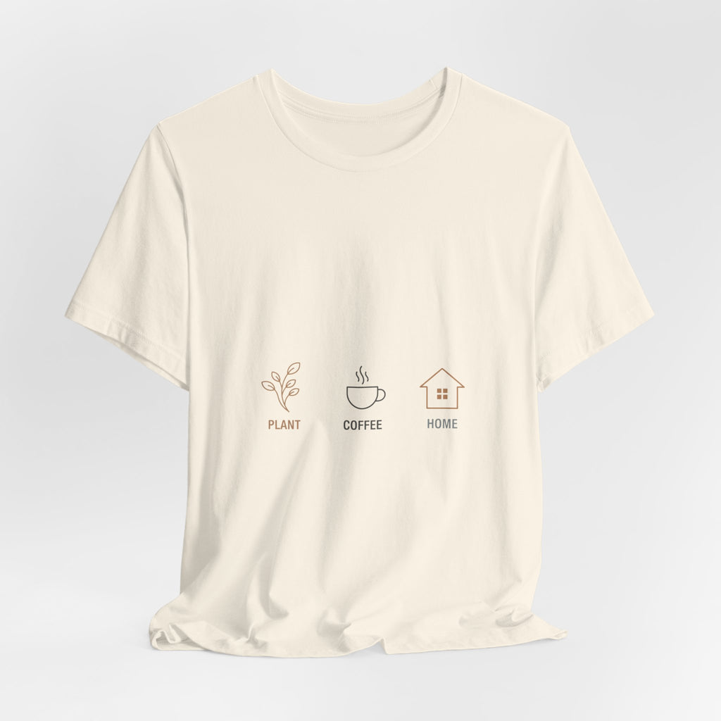 Plant Coffee Home minimal one-line art T-Shirt | single continuous line illustration, Scandi line art