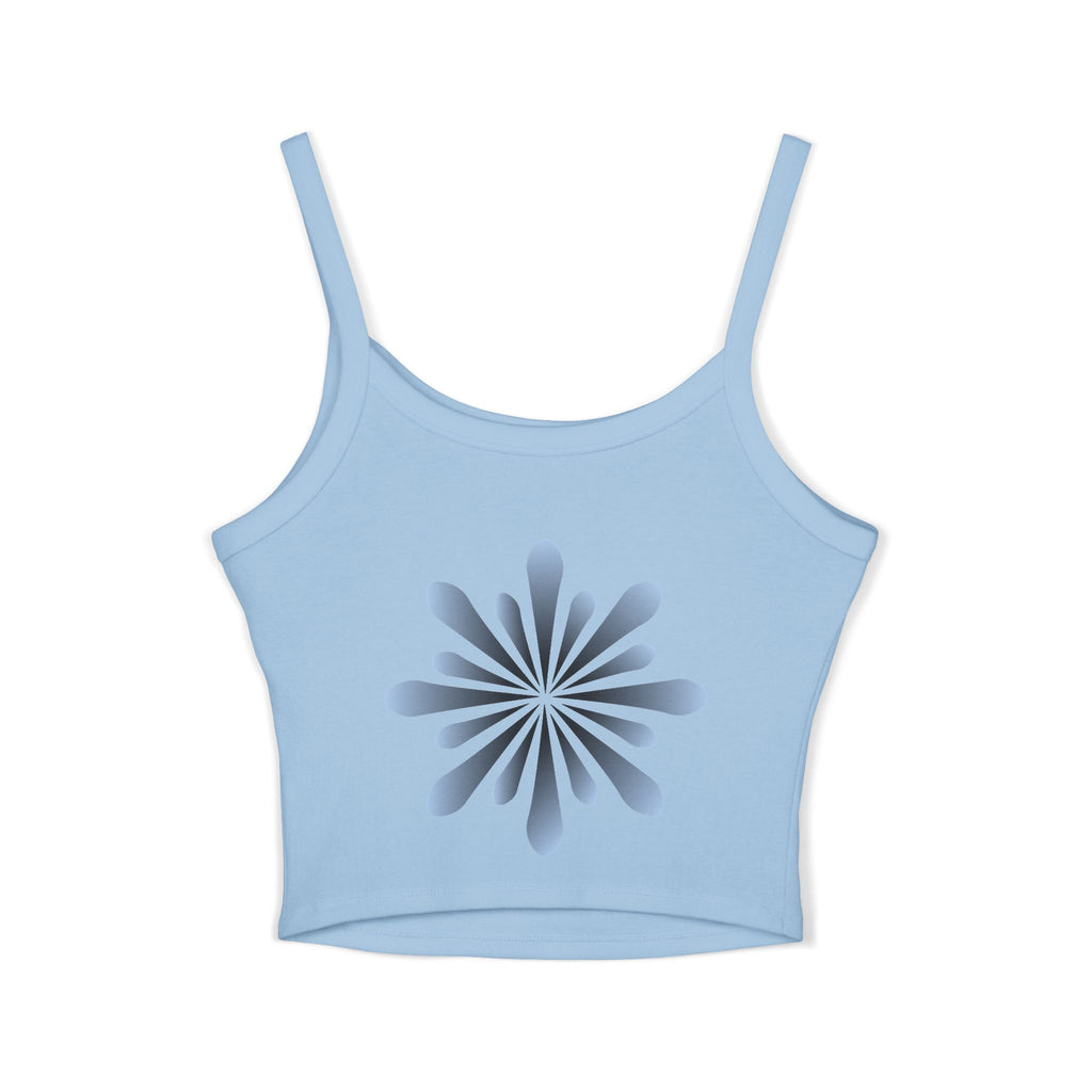 Floral Spiral Crop Tank — Blue Petal Sunburst Spaghetti Strap Tank Top