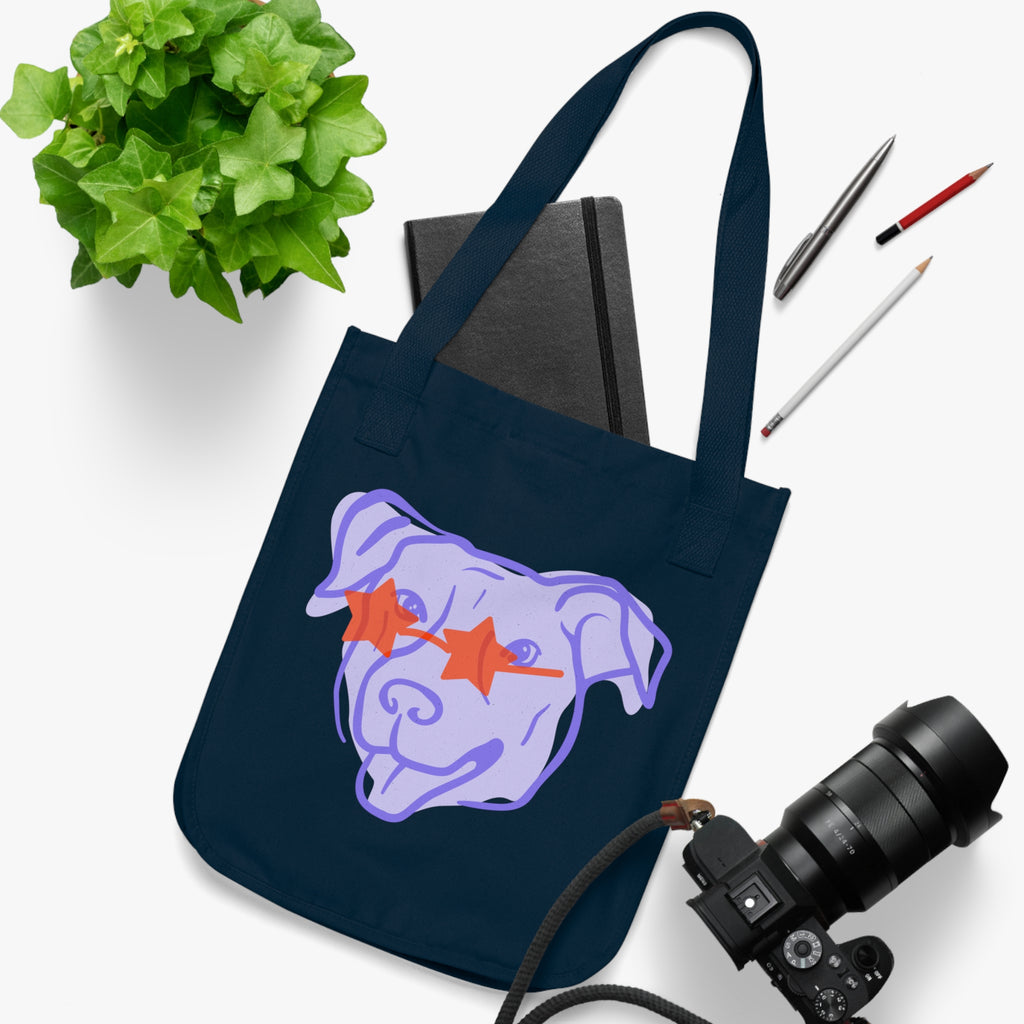 Star-Eyed Pup Canvas Tote — Organic Dog Lover Grocery Bag
