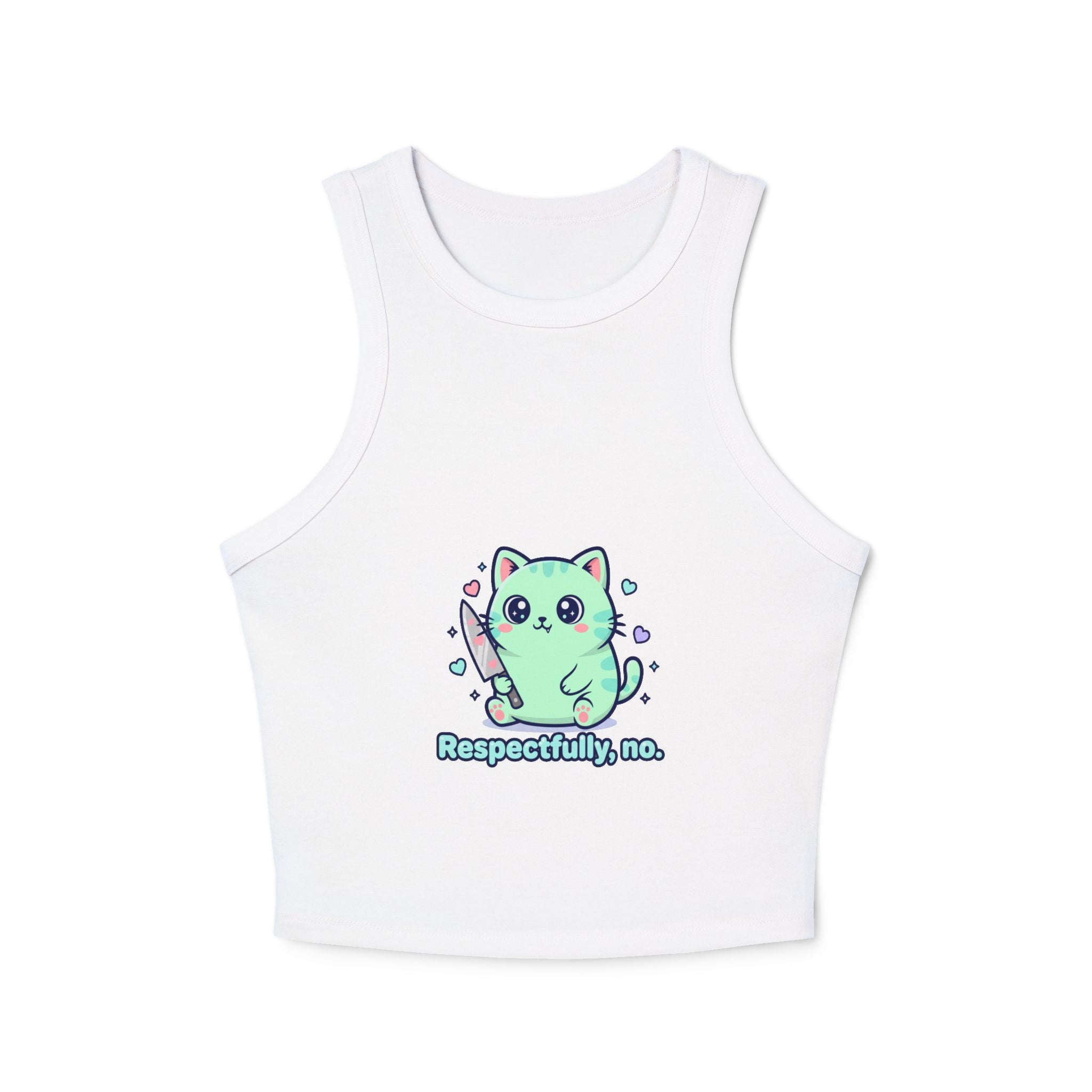 Cat "Respectfully, No." Racer Tank Top — Cute Kawaii Kitty Graphic