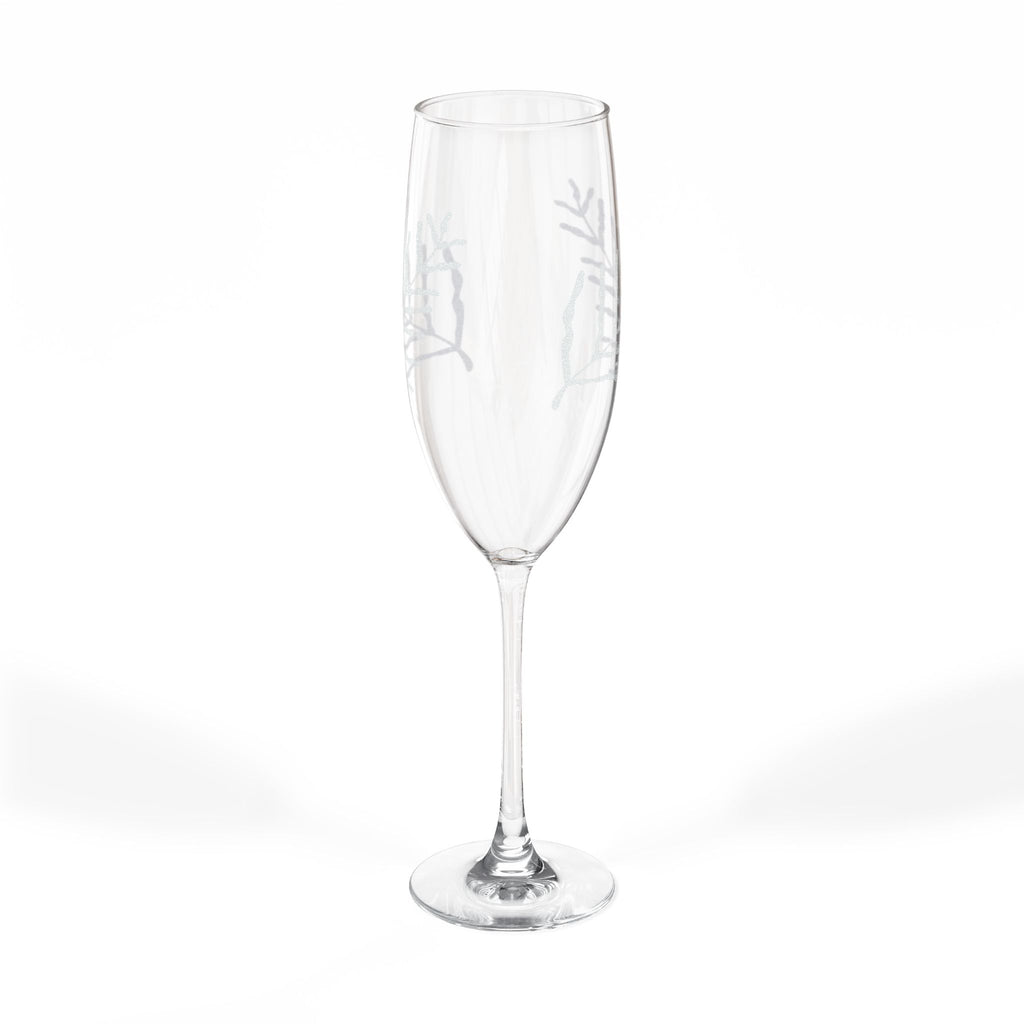 Etched Laurel Champagne Glass 8oz | Engraved Floral Stemware
