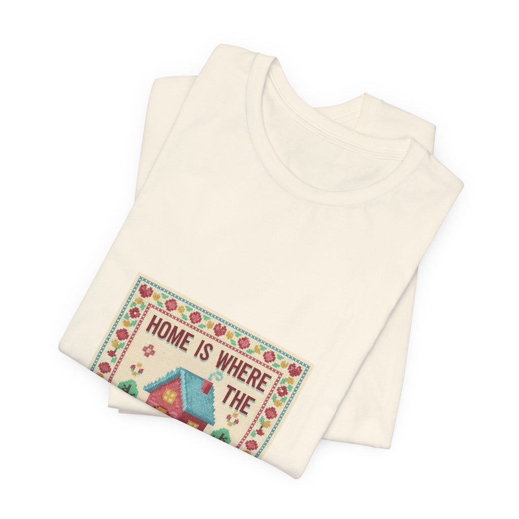 Home Is Where The People Aren't Tee | ironic embroidery, cross stitch meme