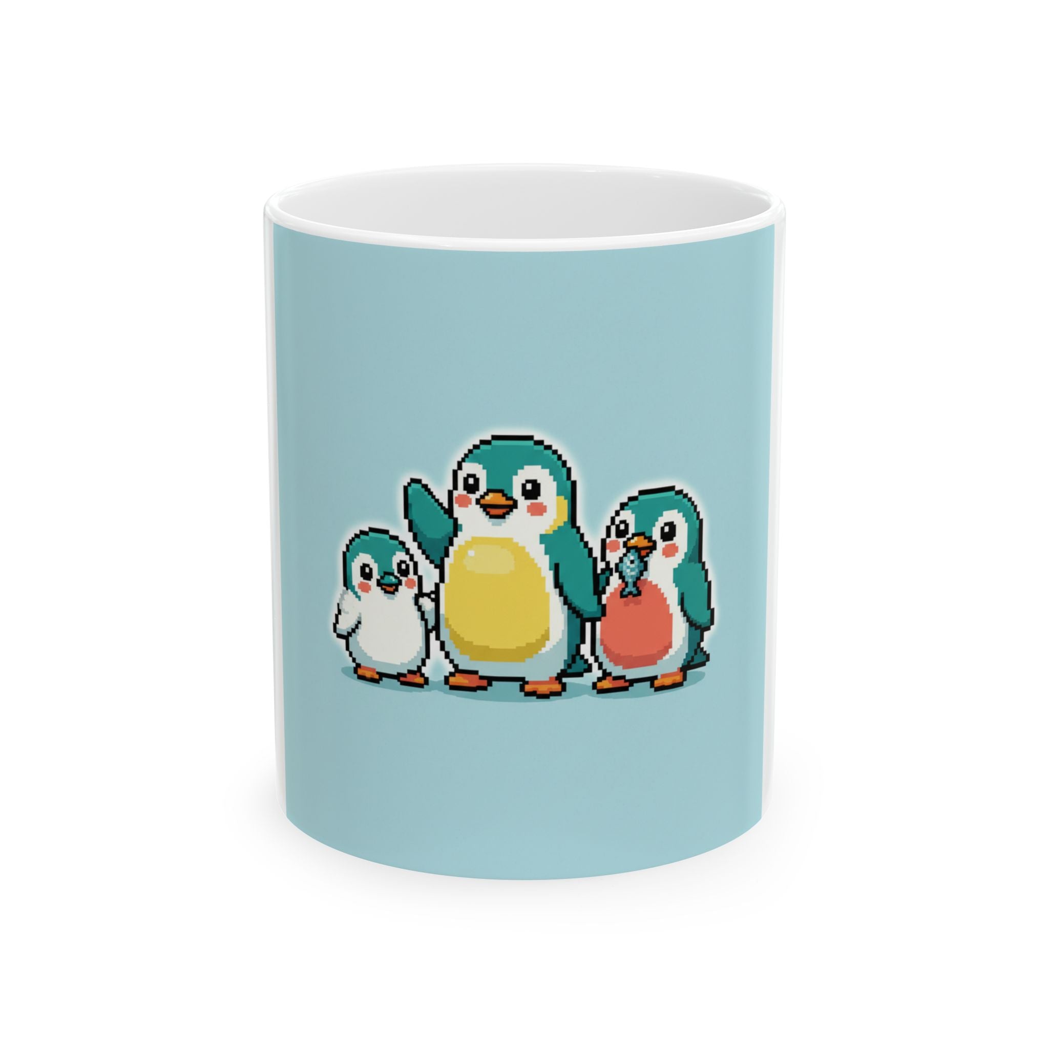 Cute Pixel Penguin Family Mug | Ceramic Coffee Cup