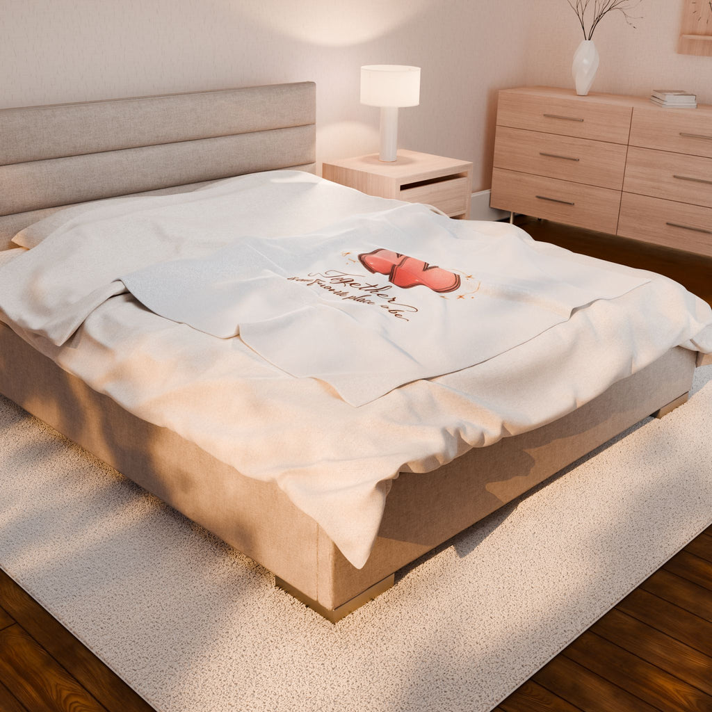 Together heart illustration Velveteen Plush Blanket | cozy couple, date night at home