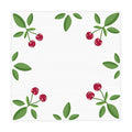 Cherry Corner Tablecloth — White Cotton-Look Dining Cloth with Red Cherry & Green Leaves