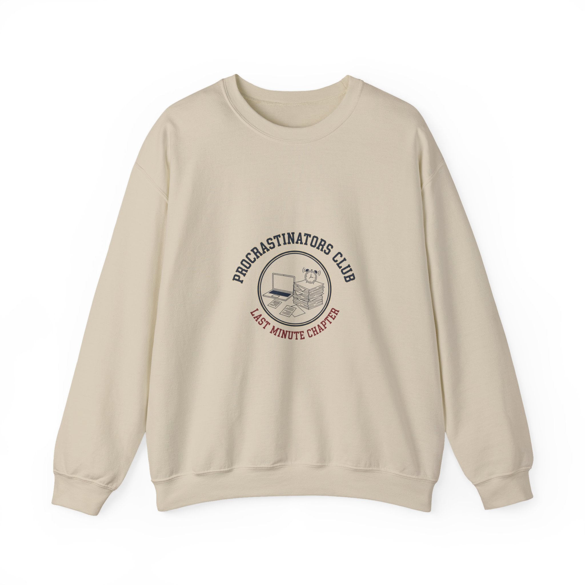 Procrastinators Club Sweatshirt | varsity style club shirt, ironic society merch