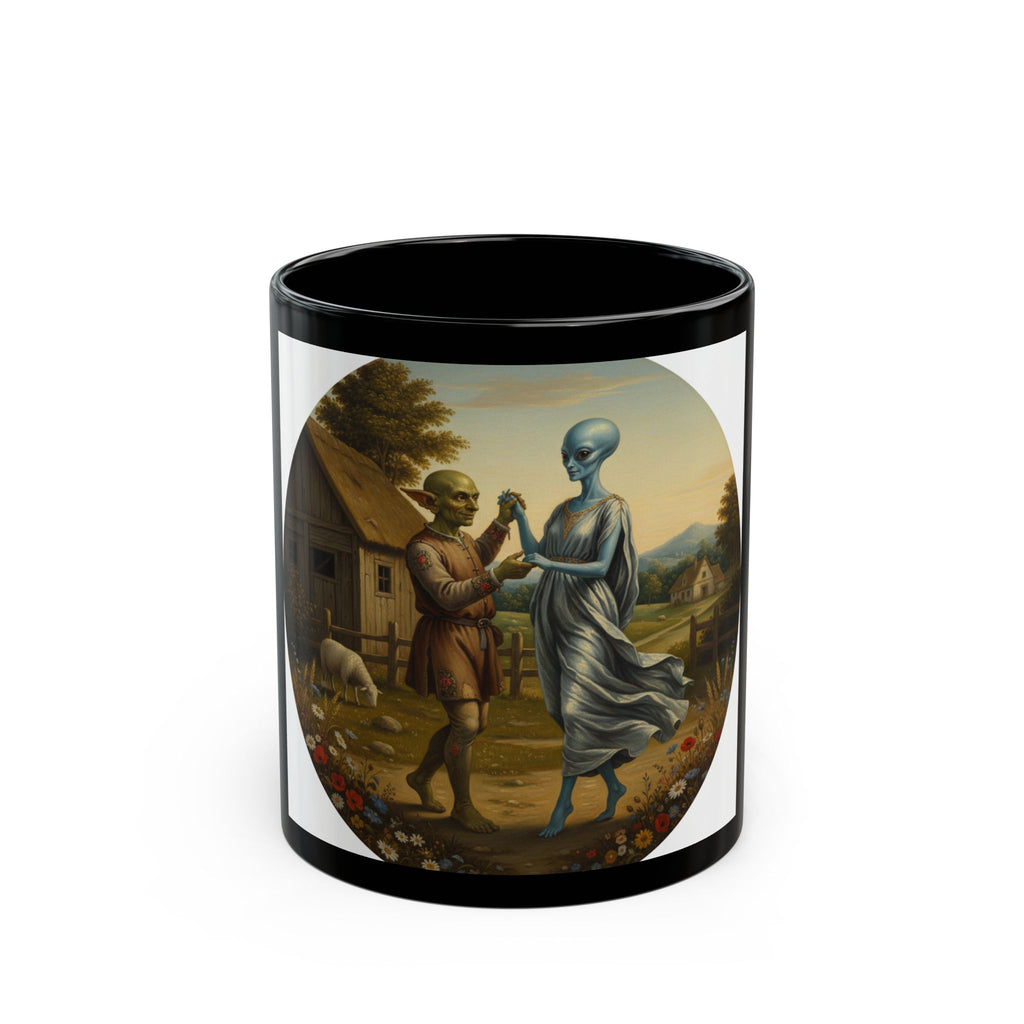 Alien Couple Dancing vintage pastoral scene Mug | Black ceramic