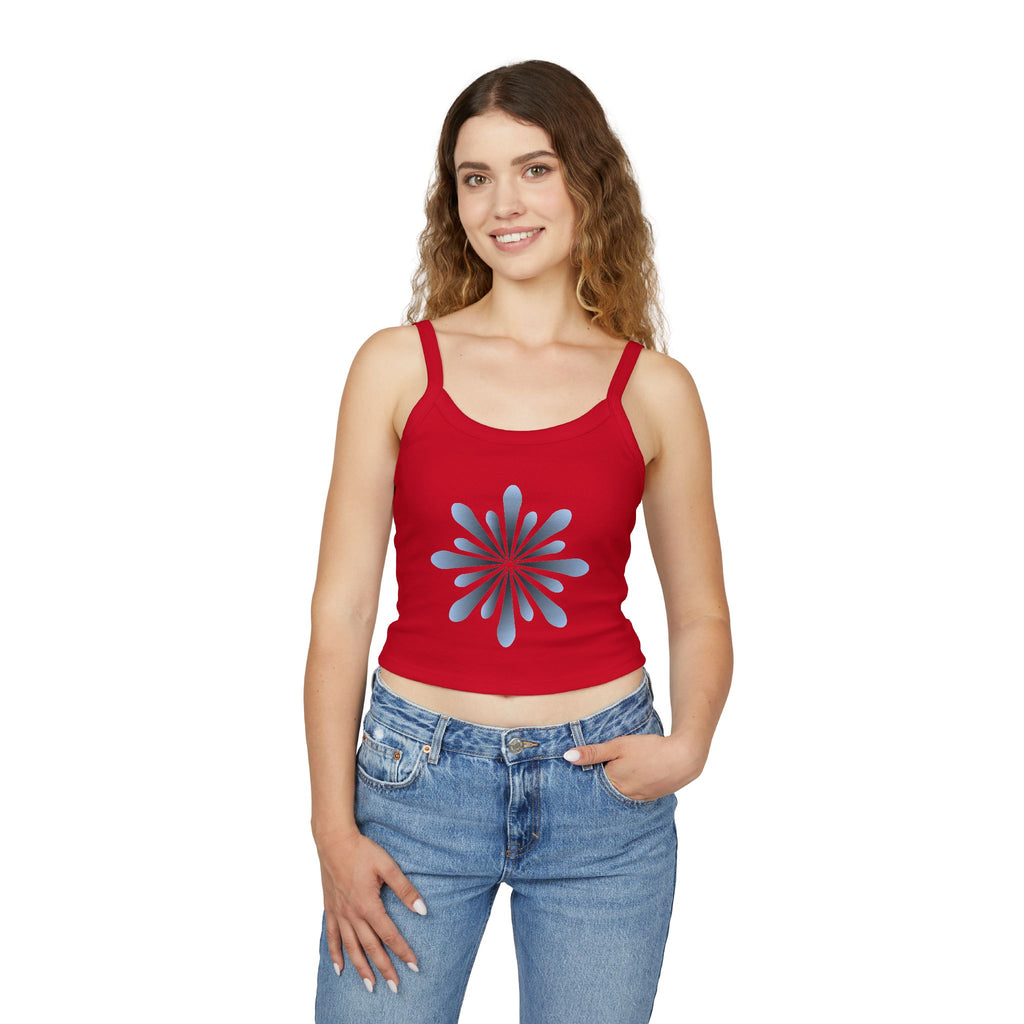 Floral Spiral Crop Tank — Blue Petal Sunburst Spaghetti Strap Tank Top
