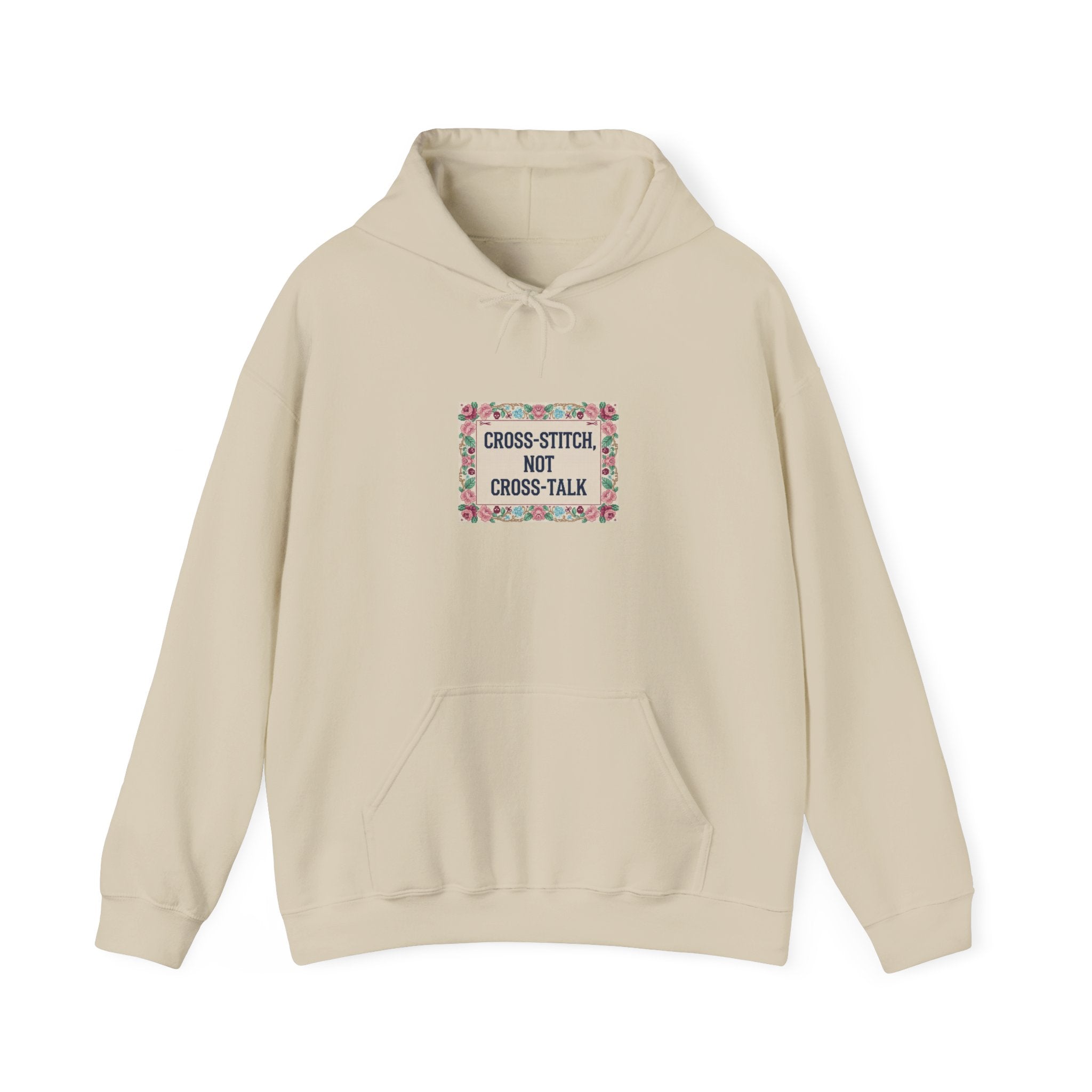 Cross-Stitch Not Cross-Talk Hoodie | ironic embroidery, grandma chic