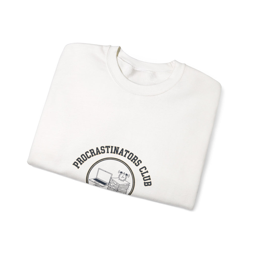 Procrastinators Club Sweatshirt | varsity style club shirt, ironic society merch