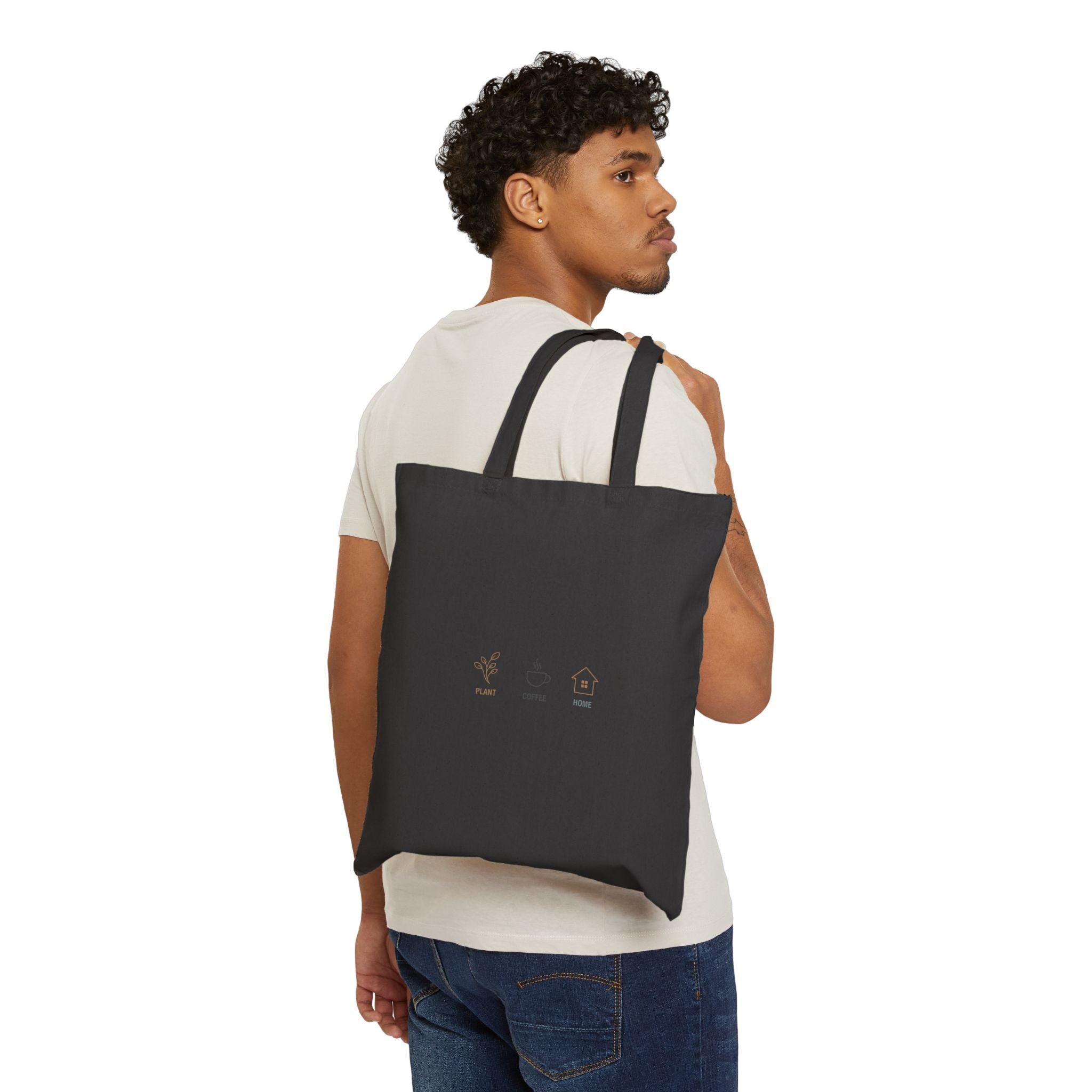 One Line Plant & Coffee Icons Tote, minimal line art, single continuous line illustration