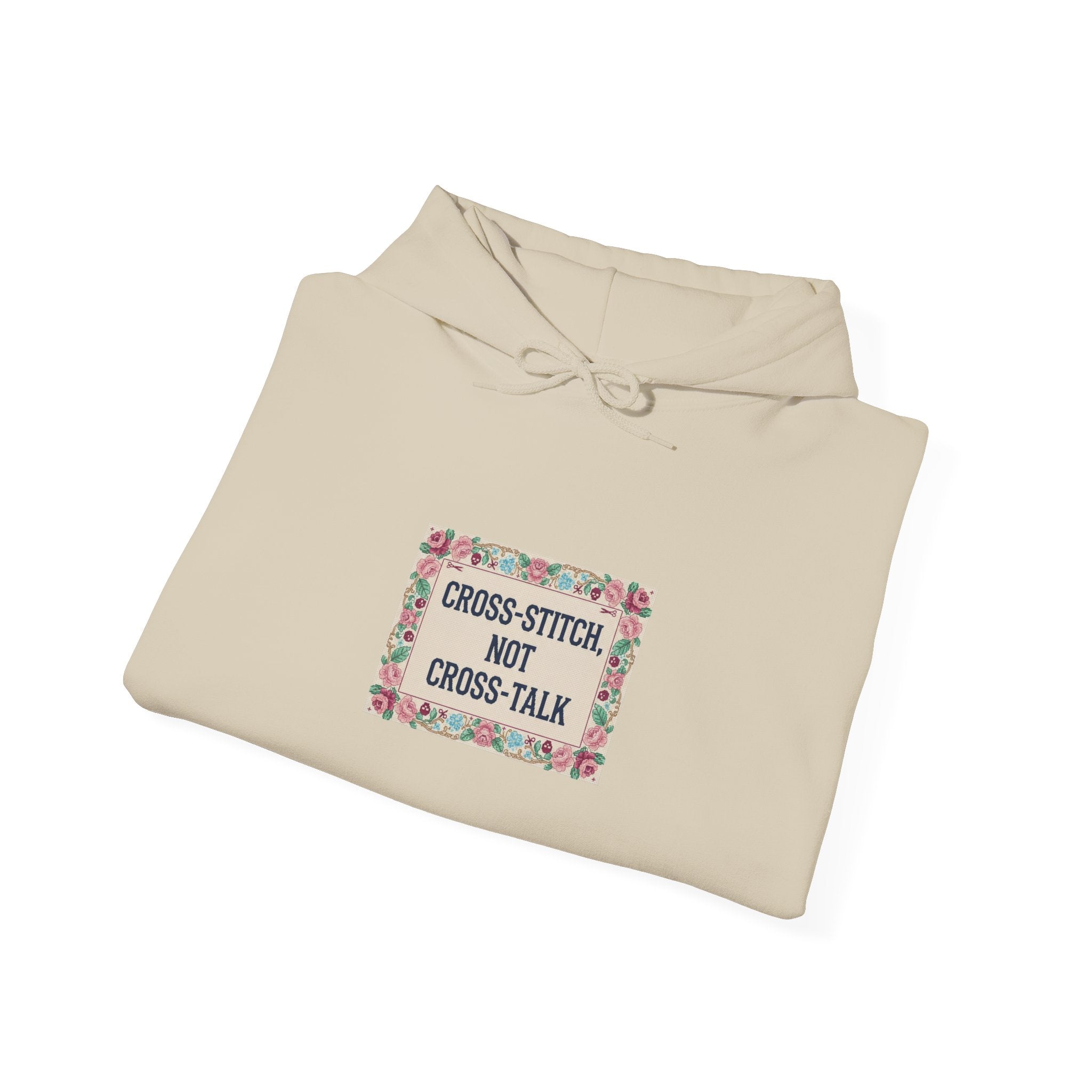 Cross-Stitch Not Cross-Talk Hoodie | ironic embroidery, grandma chic