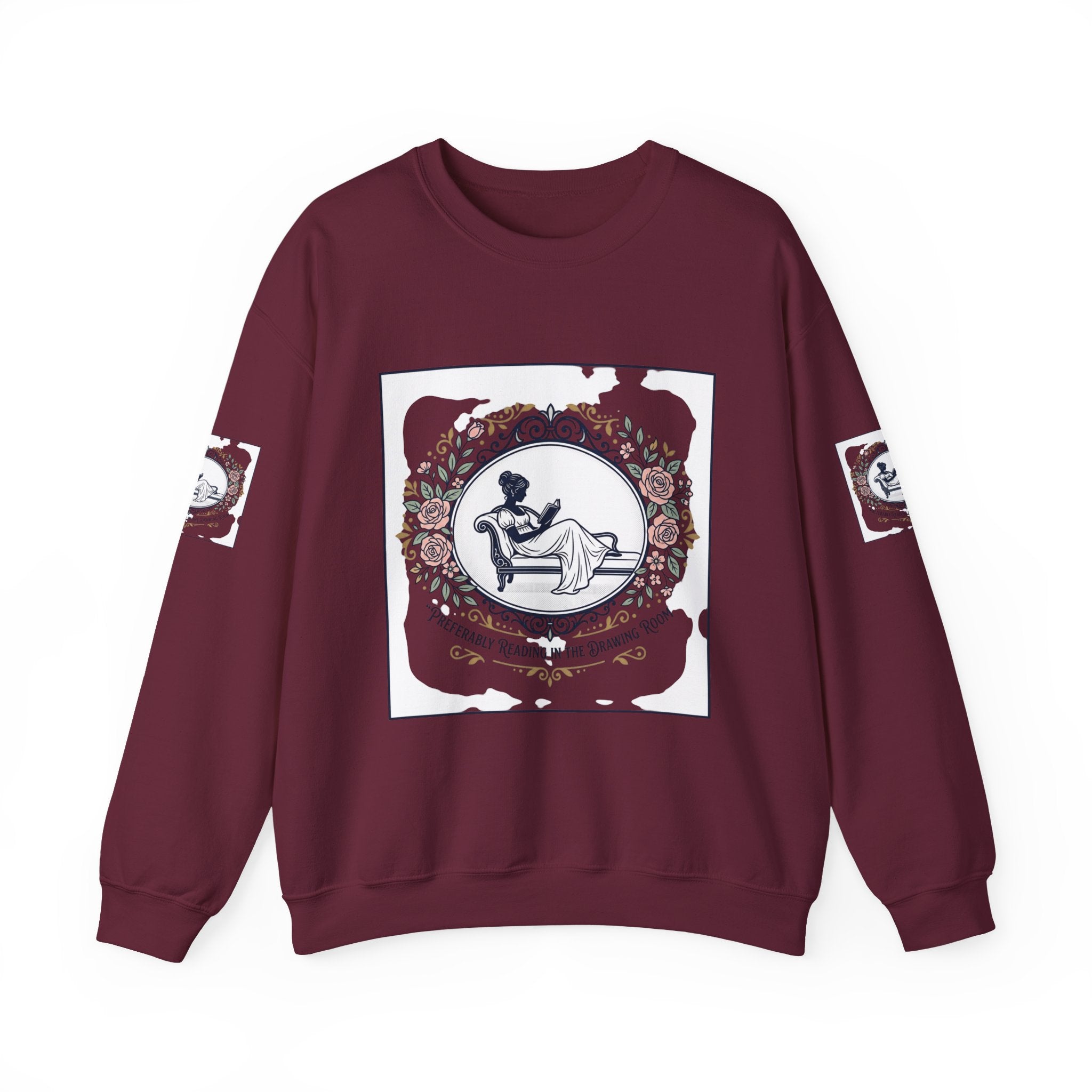 Bluza Damska z Nadrukiem | Czytająca Kobieta | Vintage Kwiatowy Medalion