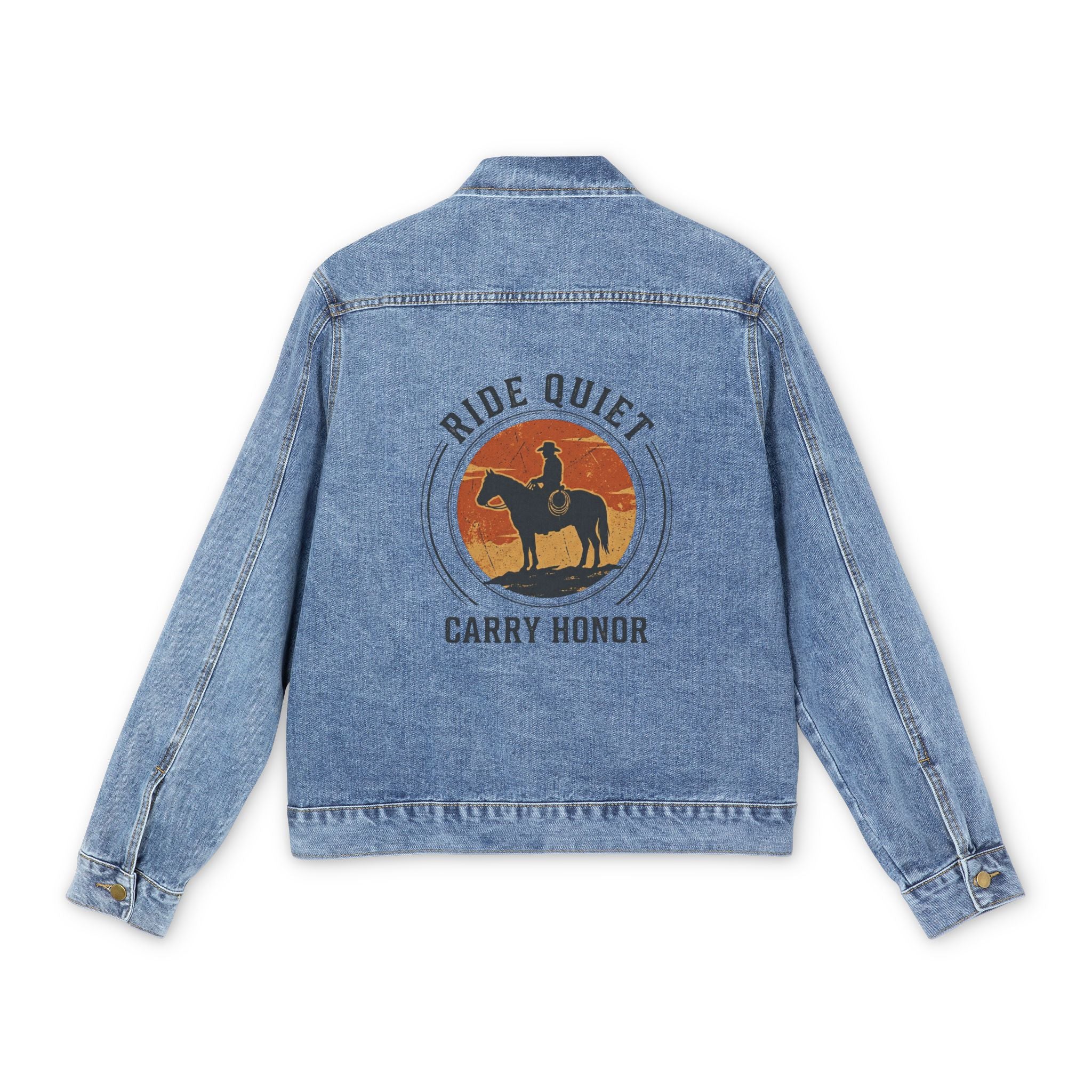Ride Queen denim jacket | cowboy silhouette sunset graphic