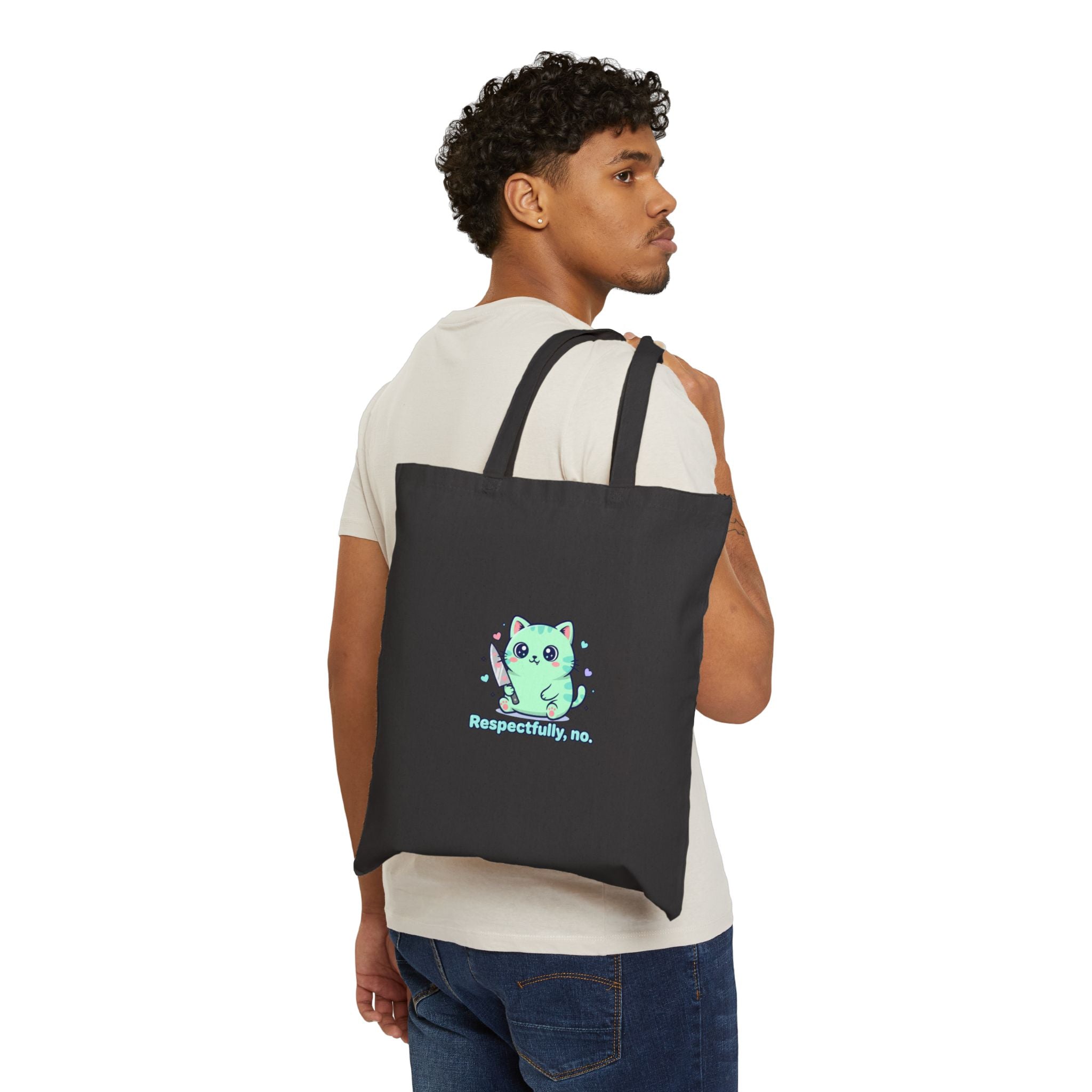 Respectfully No Tote | kawaii threat, pastel soft-grunge canvas