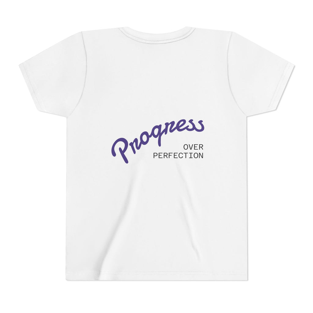 Progress Over Perfection Youth Tee | Less Hustle More Coffee design